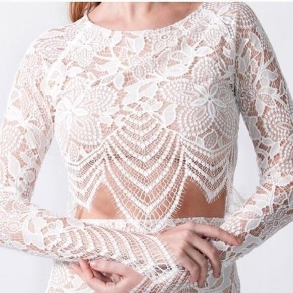 For Love And Lemons Guava Floral Crochet Lace Long Sleeve Crop Top Size Small - Picture 2 of 9